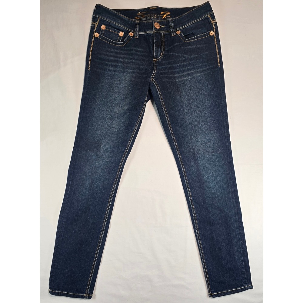Seven7 Skinny Jeans Womens 8 Dark Wash Indigo Embroidered Pockets Stretch Denim
